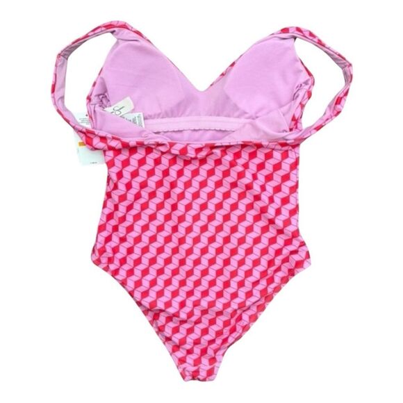 Jessica Simpson Pink Geometric One-Piece Swimsuit Women’s Size Small - Picture 3 of 10